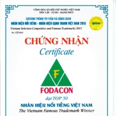 Chứng nhận đạt top 50 nhãn hiệu nổi tiếng Việt Nam 2015